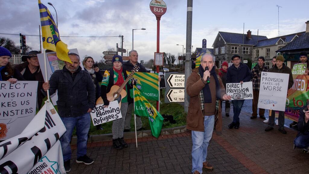 John Lannon from Rooskey speaks at the rally. Photograph: Brian Farrell