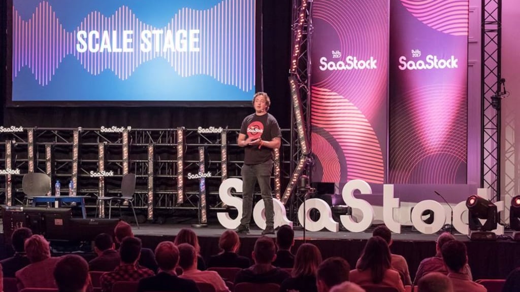 SaaStock founder Alex Theuma on stage at last year’s event