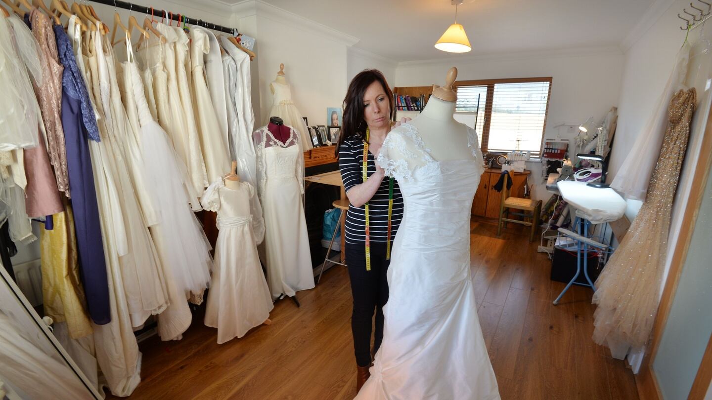 Wedding dress/occasion-wear designer Yvonne Harrington runs her business from a studio at the front of the family home in Dalkey. Photograph: Alan Betson