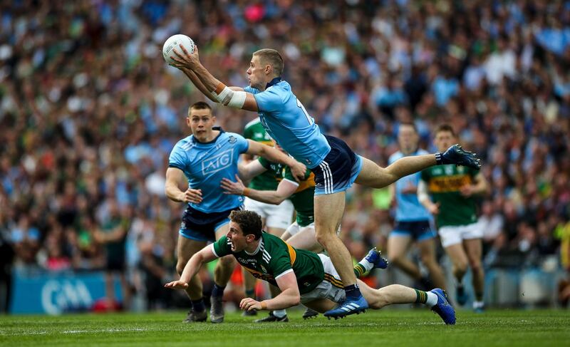 Kerry's Tadhg Morley with Paul Mannion of Dublin in action. Photograph: James Crombie/Inpho