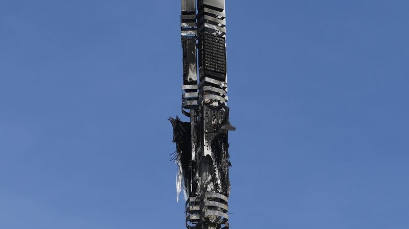 A burnt-out mobile phone mast in London, Britain, April 15th last. File photograph: Facundo Arrizabalaga/EPA