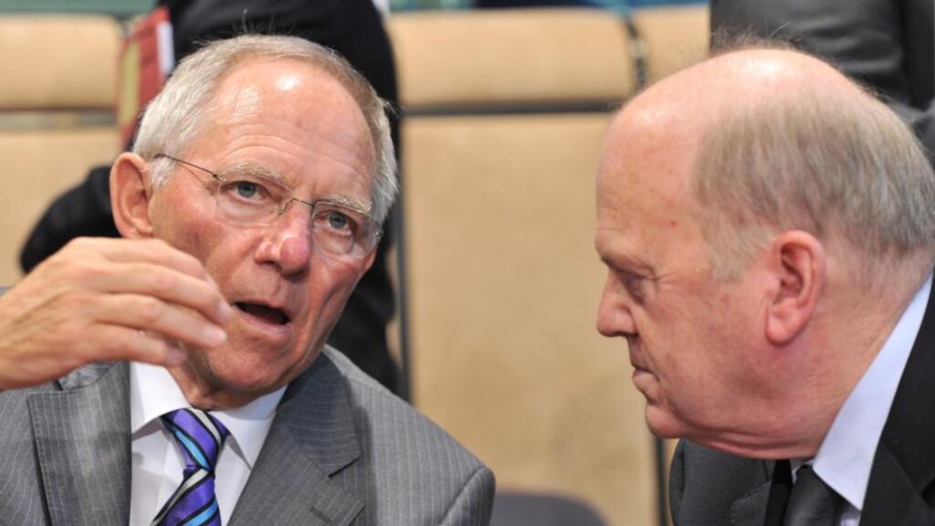 German finance minister Wolfgang Schäuble, pictured with Irish counterpart Michael Noonan, said: ‘Ireland did what Ireland had to do . . . now everything is fine.’ Photograph: Georges Gobet/AFP/Getty Images