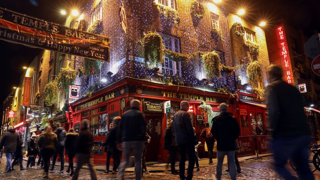 Temple Bar in Dublin. Export growth in travel and leisure was one of the hardest hit in November, as sterling’s weakness affected competitiveness. Photograph: Chris Ratcliffe/Bloomberg