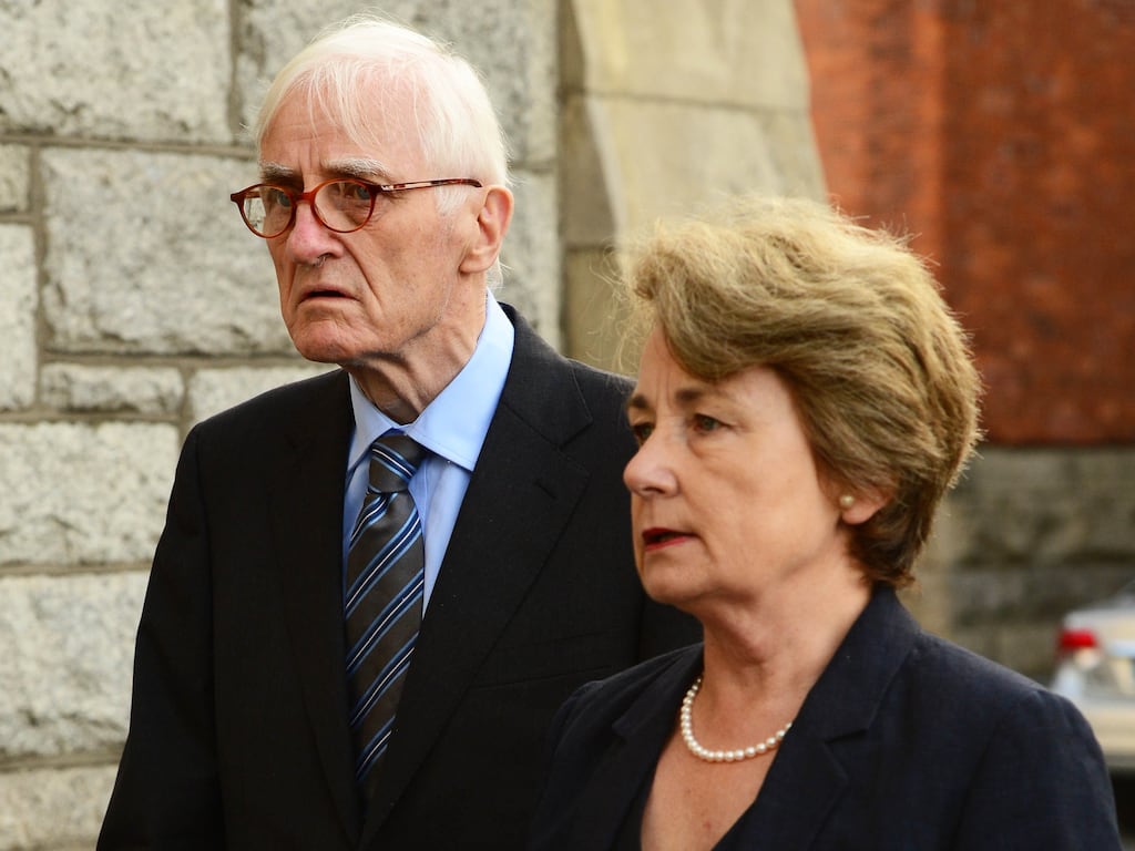 The late Mr Justice Hugh Geoghegan with his wife, Ms Justice Mary Finlay Geoghegan, attending the funeral of Judge Paul Carney in 2015. Photograph: Cyril Byrne / The Irish Times