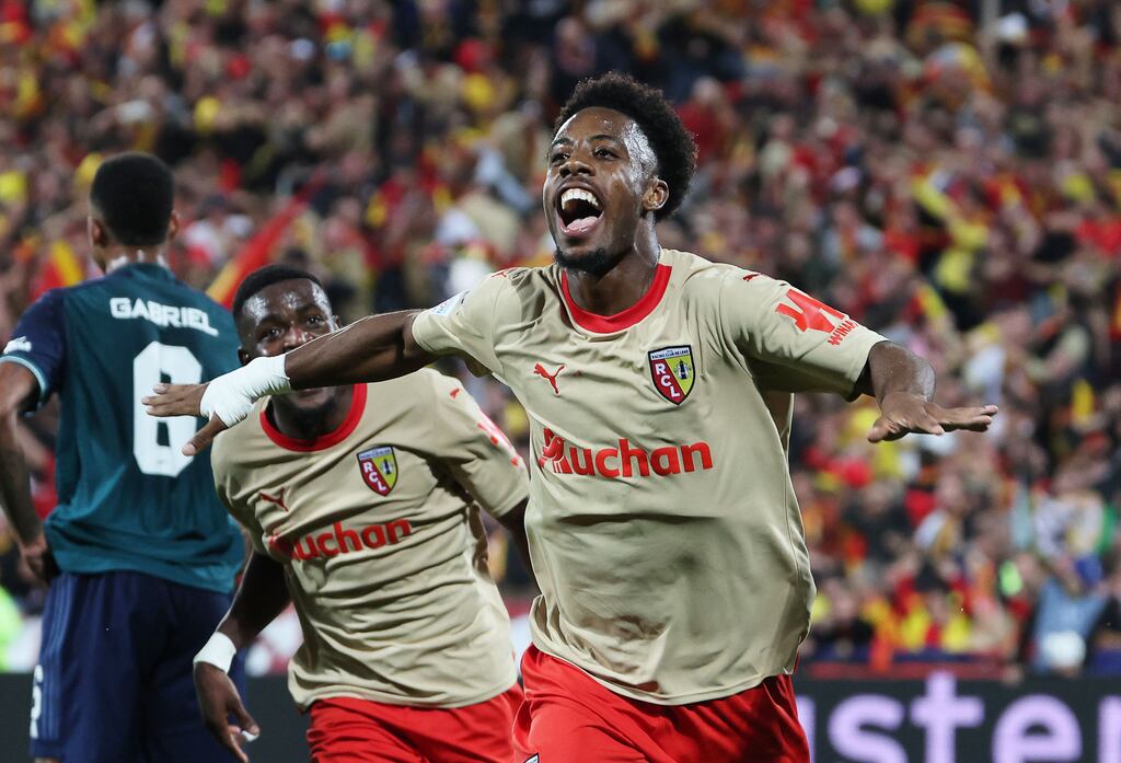 Elye Wahi celebrates scoring the winner for Lens against Arsenal in Tuesday night's Champions League clash. Photograph: Getty Images