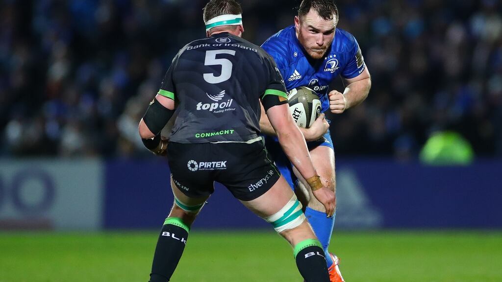 Connacht’s Gavin Thornbury tackles Peter Dooley of Leinster. Photo: James Crombie/Inpho