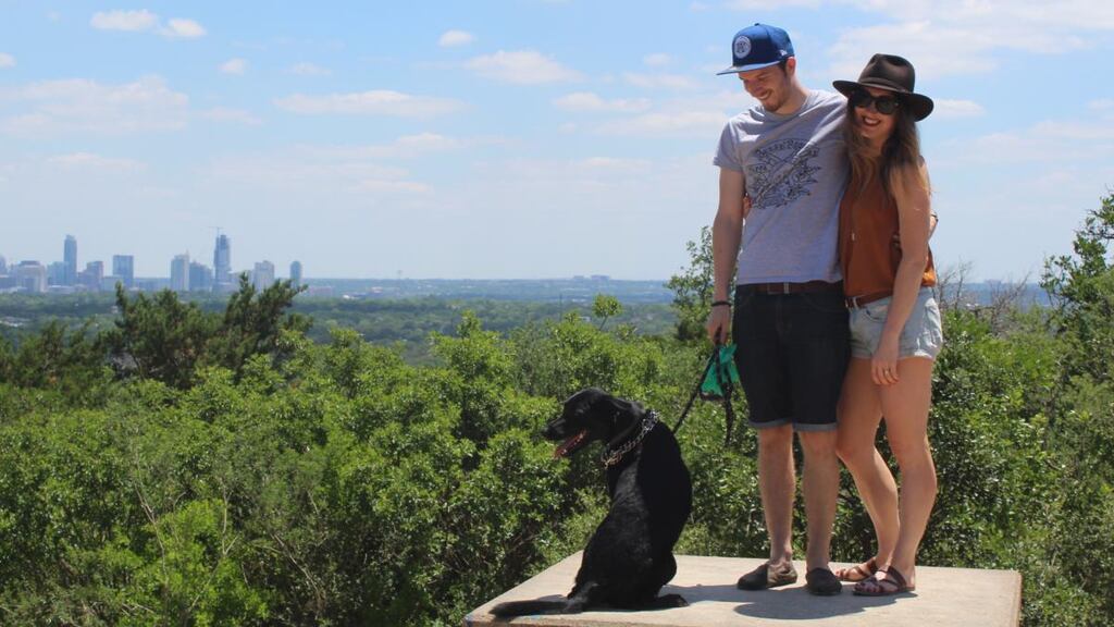 Caroline Murphy with her husband and dog in Austin, Texas