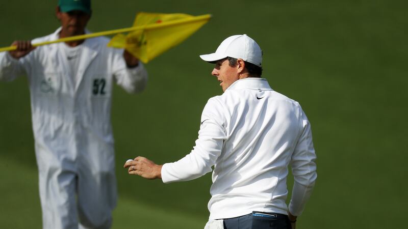 Rory McIlroy  waves during the final round of the 2018 Masters Tournament at Augusta National Golf Club in April 2018. Photograph: Patrick Smith/Getty Images