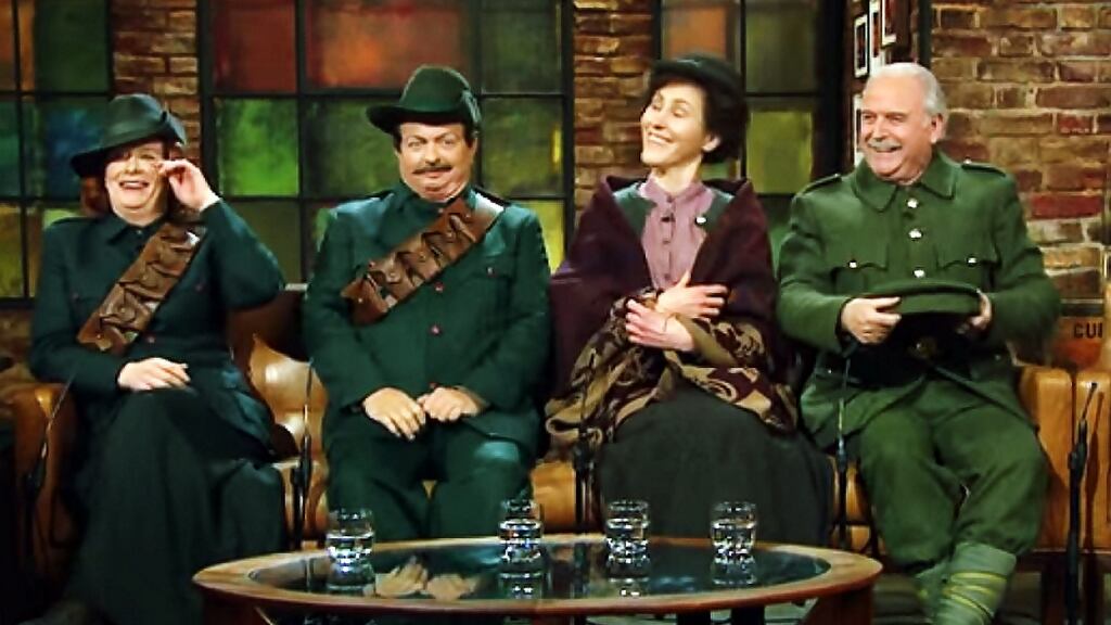 Gift of the garb: Bláthnaid Ní Chofaigh,  Marty Morrissey, Liz Nolan  and Marty Whelan  on last week’s Late Late show. Screengrab: via RTE Player
