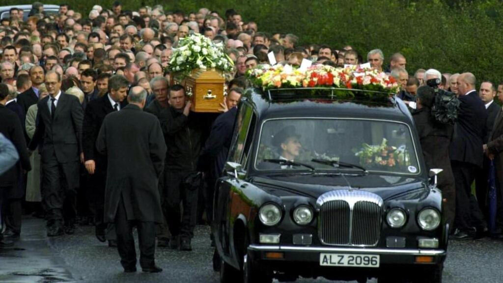 Crowds attend the funeral of Sunday World journalist Martin O’Hagan in 2001. Photograph: Bryan O’Brien/The Irish Times