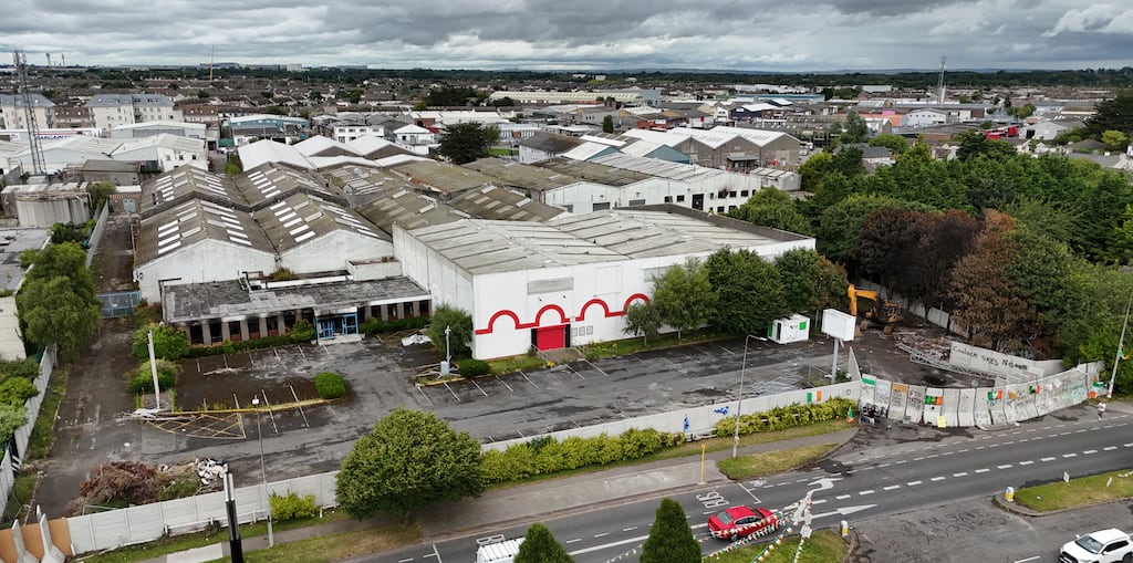 The former Crown Paints factory in Coolock, north Dublin, has suffered several arson attacks following plans to redevelop the disused warehouse to house asylum seekers. Photograph: Niall Carson/PA Wire