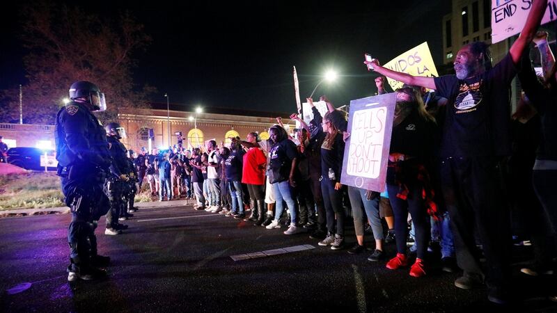 Demonstrators protest the police shooting of Stephon Clark, in Sacramento. Photograph: Reuters