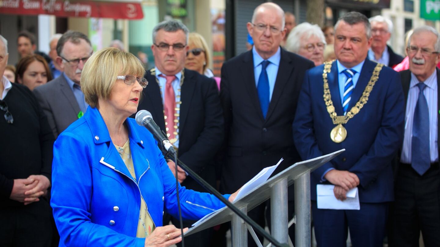 Margaret Urwin from Justice for the Forgotten helps mark  the 43rd anniversary of the Dublin and Monaghan bombings. Photograph: Gareth Chaney Collins