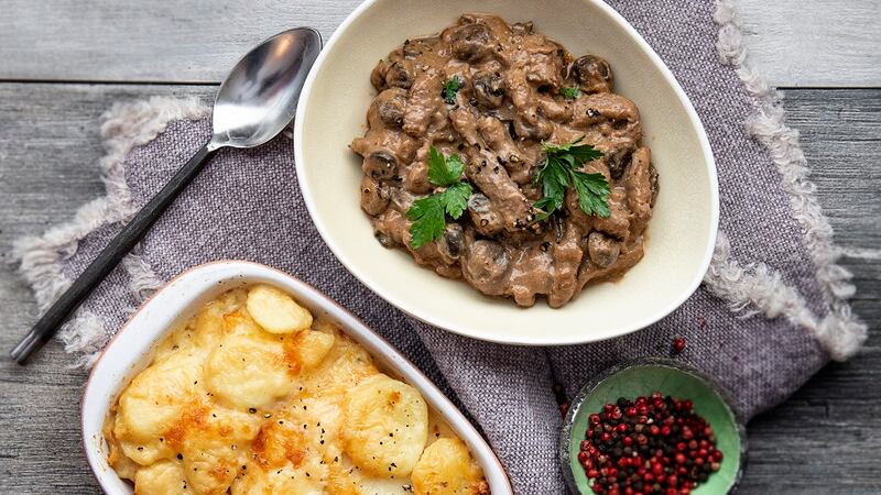 Ballymaguire Foods’ Beef Stroganoff contains slow cooked Irish beef strips in a rich and creamy white wine sauce topped with parsley and roast mushrooms