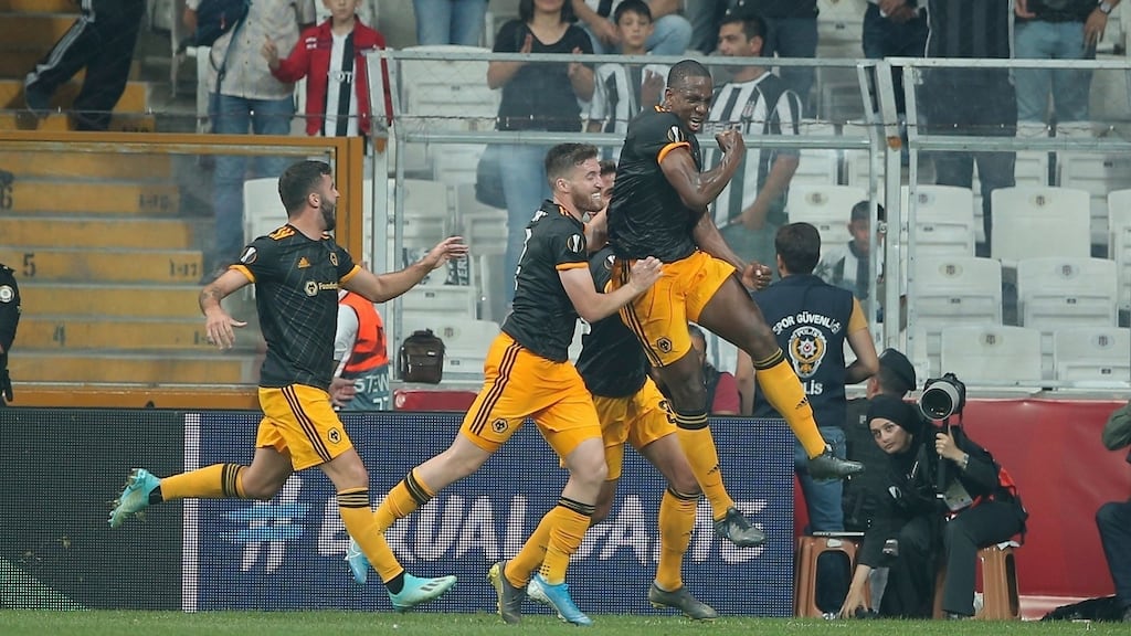 Wolverhampton Wanderers’ Willy Boly celebrates after scoring the winner against Besiktas in the Europa League. Photo: AP