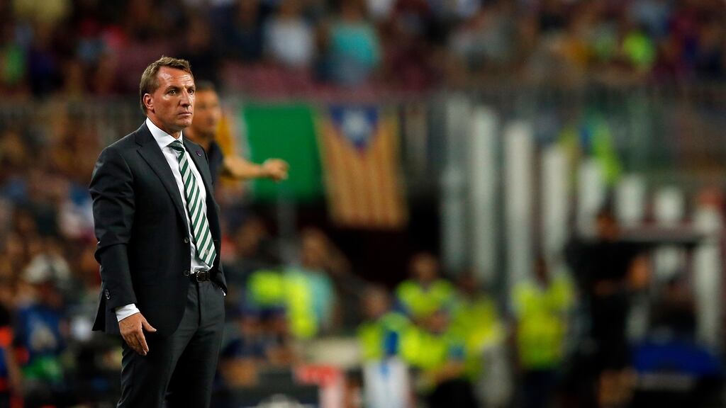 Celtic manager Brendan Rodgers saw his side beaten 7-0 by Barcelona at the Nou Camp. Photograph: AP