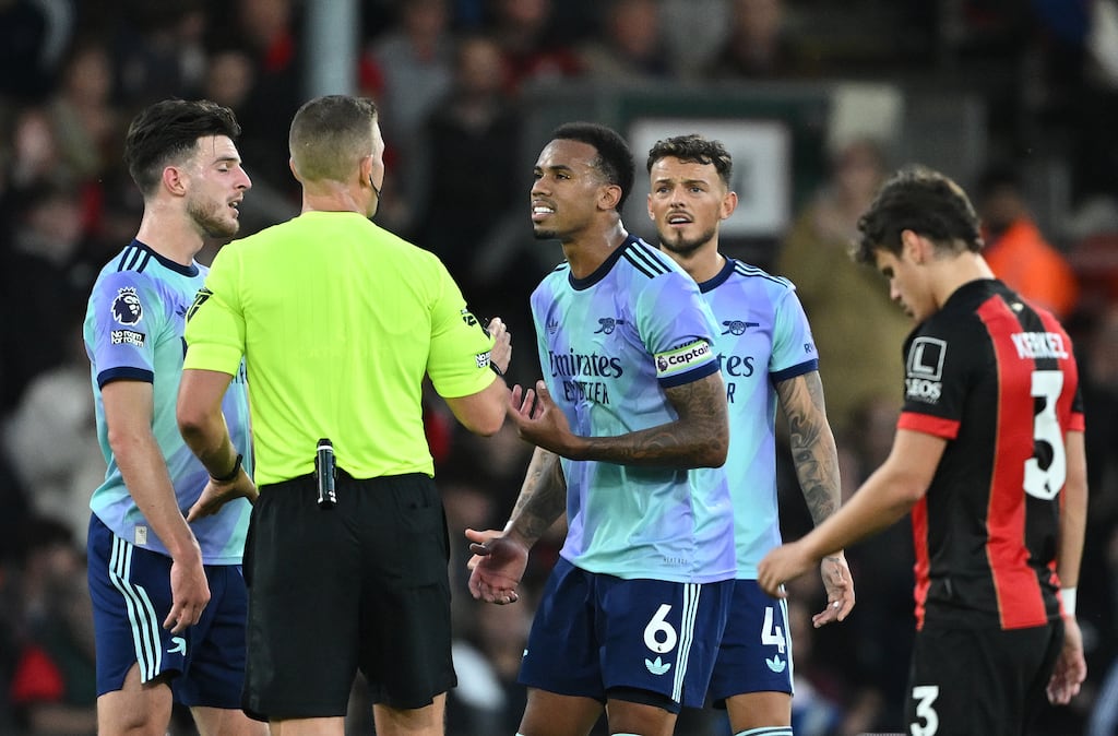 Arsenal have been shown 18 red cards in the Premier League since Mikel Arteta took over in December 2019. Photograph: Mike Hewitt/Getty Images