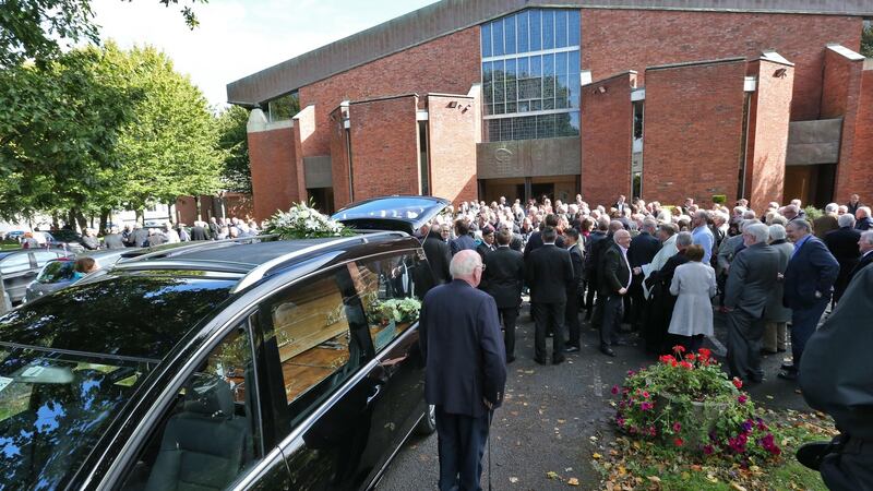 Mourners at the funeral of sports broadcaster Jimmy Magee at the Church of St Laurence O’Toole Dublin. Photograph: Colin Keegan/Collins Dublin