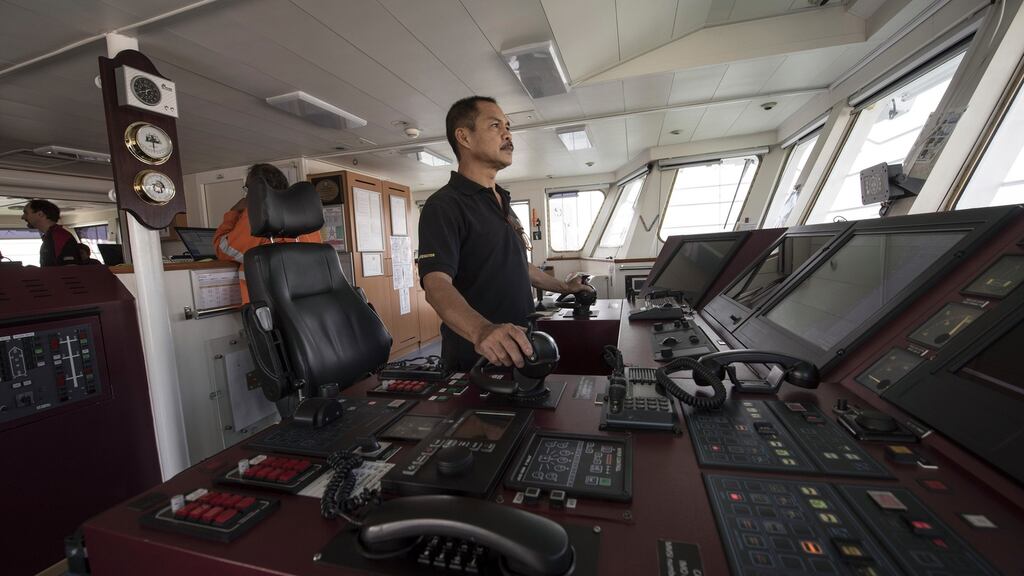 Andreas Ryanto Molyo, captain of the Fulgo Equator, a key ship in the search for the missing Malaysia Airlines Flight 370, at port in Fremantle, Australia. Photograph: David Parker/The New York Times