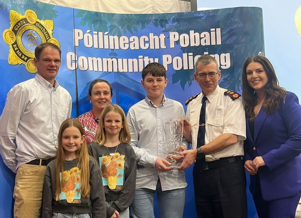 A total of 24 recipients, aged between 13 and 21, from divisions across the State were recognised at the event which was attended by Garda Commissioner Drew Harris (second from right). Photograph: An Garda Síochána Facebook