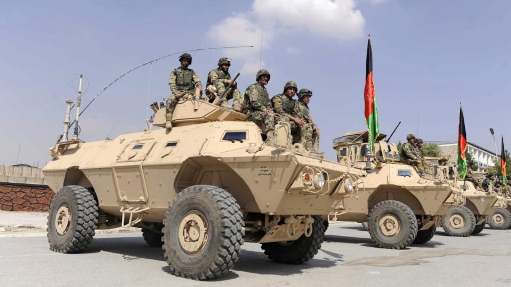 Afghan Army soldiers attend their graduation ceremony in Kabul, Afghanistan,earlier this month. Three Afghan soldiers have been reported missing from a joint military training exercise taking place in the US this week. Photograph: Jawad Jalali/EPA.
