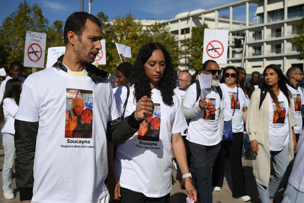 A march in memory of Socayna, a woman who was killed in the drug-related violence in Marseilles, southern France, in October last year. Photograph: Nicolas Tucat/AFP via Getty