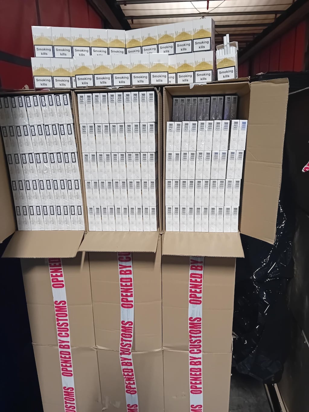 The cigarettes seized at Rosslare Europort. Photograph: Revenue