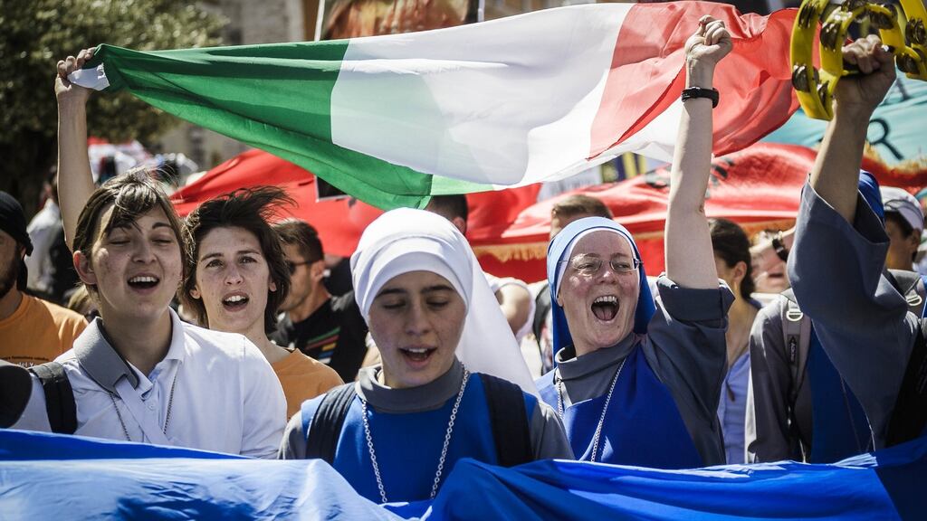 Anti-abortion supporters march in Rome in 2015. In a 2013 survey of Italian gynaecologists, 70% said they refuse to perform abortions. Photograph: NurPhoto/NurPhoto via Getty Images