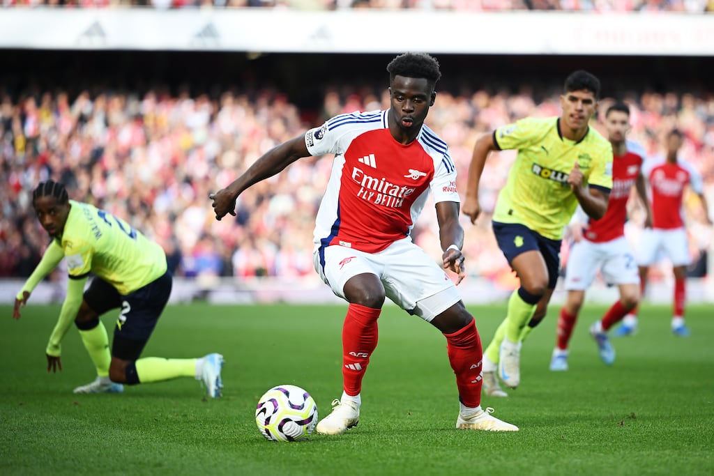 Bukayo Saka scored Arsenal's third goal of the afternoon against Southampton at Emirates Stadium. Photograph: Clive Mason/Getty Images