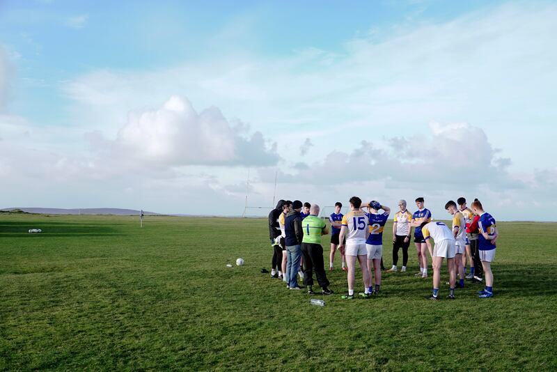 Kiltane's senior club team training on their pitch in Doohoma, Co Mayo. Photograph: Enda O'Dowd
