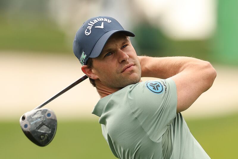 Thomas Detry of Belgium tees off on the third hole during a practice round. Photograph: Richard Heathcote/Getty