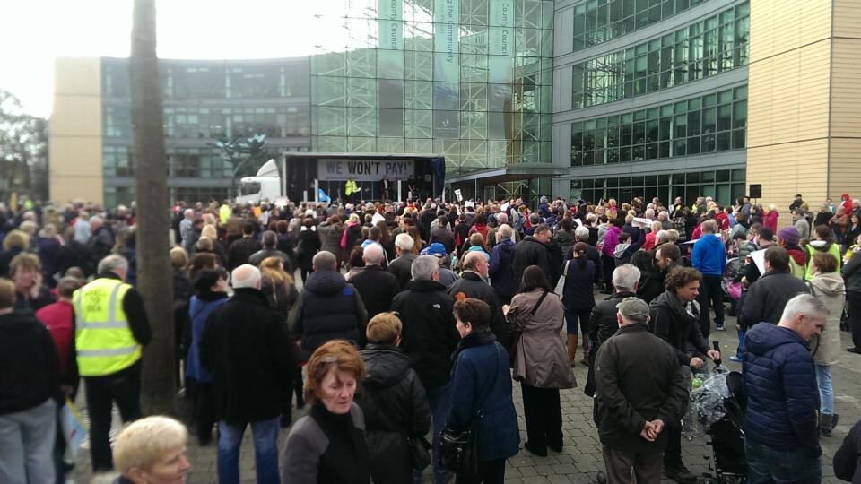 Ruth Coppinger TD addresses a crowd in Blanchardstown, Dublin. Photograph: Pamela Duncan