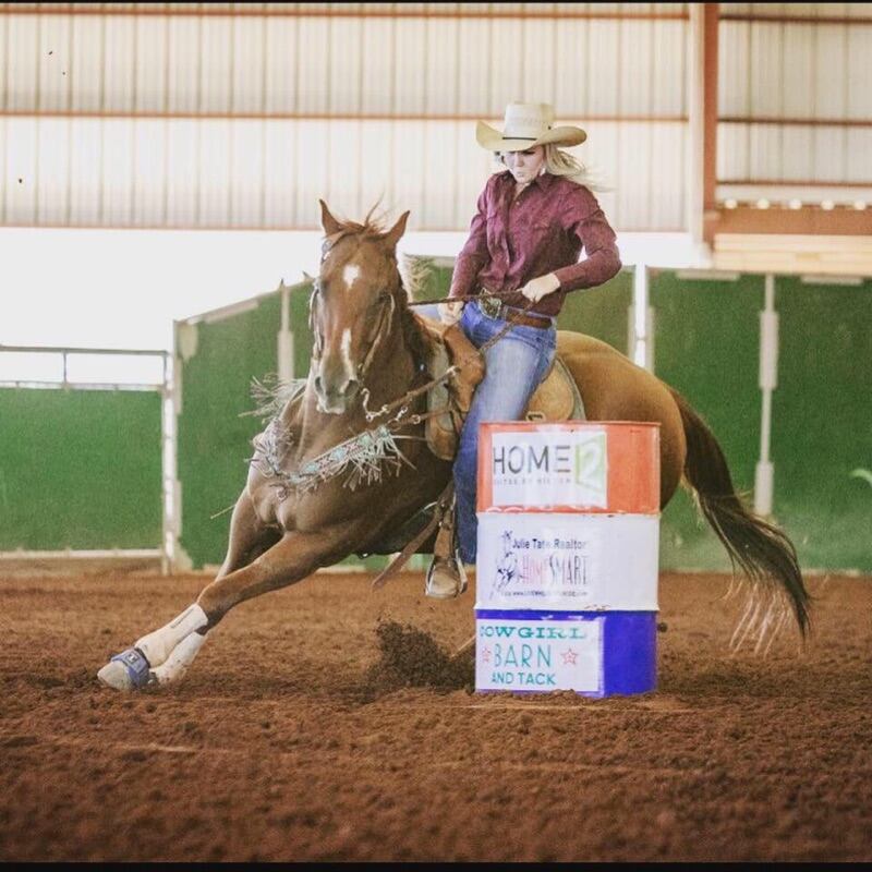 Leslie Thompson's daughter Sali competing in a barrel race at a rodeo in Arizone.