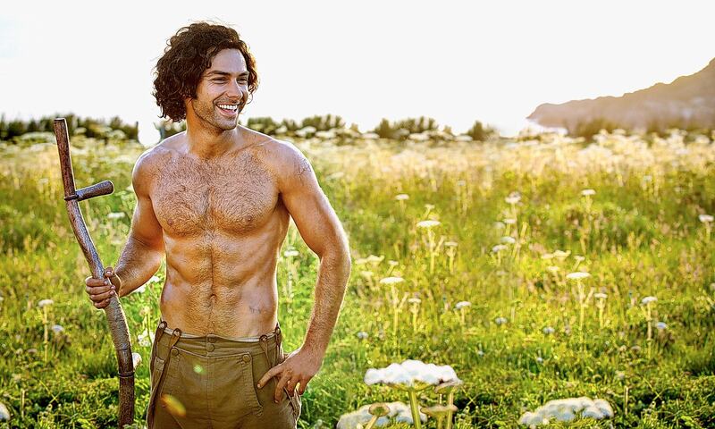 Scything scene: Aidan Turner after the hair-and-makeup designer was Photoshopped out of the picture. Photograph: Mike Hogan/Mammoth/BBC