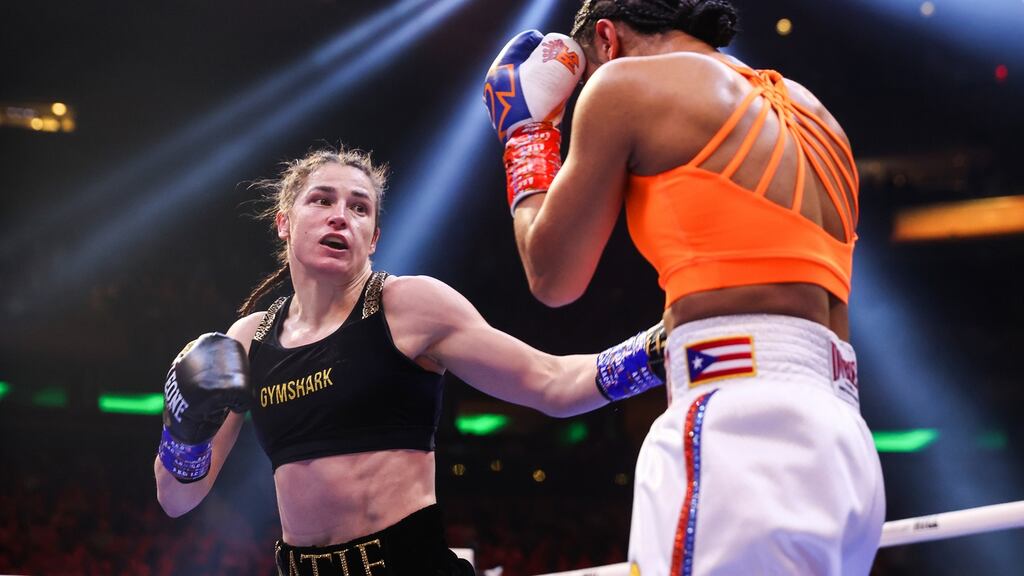 Katie Taylor in action against  Amanda Serrano at  Madison Square Garden, New York. Photograph: Gary Carr/Inpho