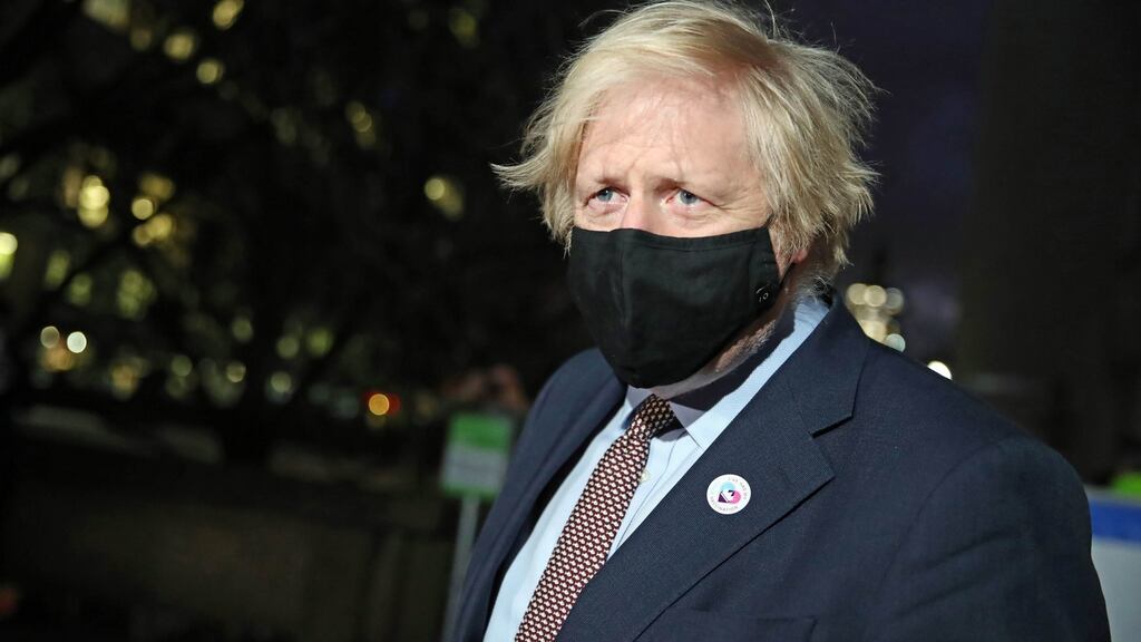 British prime minister Boris Johnson leaving the Westminster Bridge Vaccination Centre at St Thomas’ Hospital, London, having received the first dose of the AstraZeneca vaccine last Friday. Photograph: Aaron Chown/PA Wire