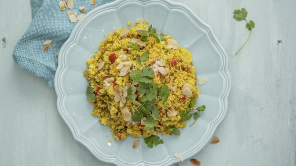 Warm couscous, cauliflower and almond salad. Photograph: Harry Weir