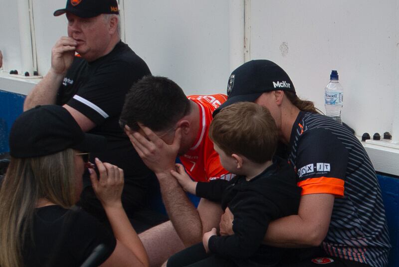 Armagh's Aidan Forker is consoled by family after his side's defeat to Donegal in the Ulster final. Photograph: Leah Scholes/Inpho