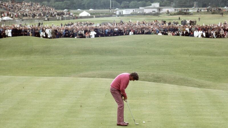 Doug Sanders misses a three-foot putt which would have seen him be crowned the 1970 British Open champion. Photograph: A Jones/Express/Getty