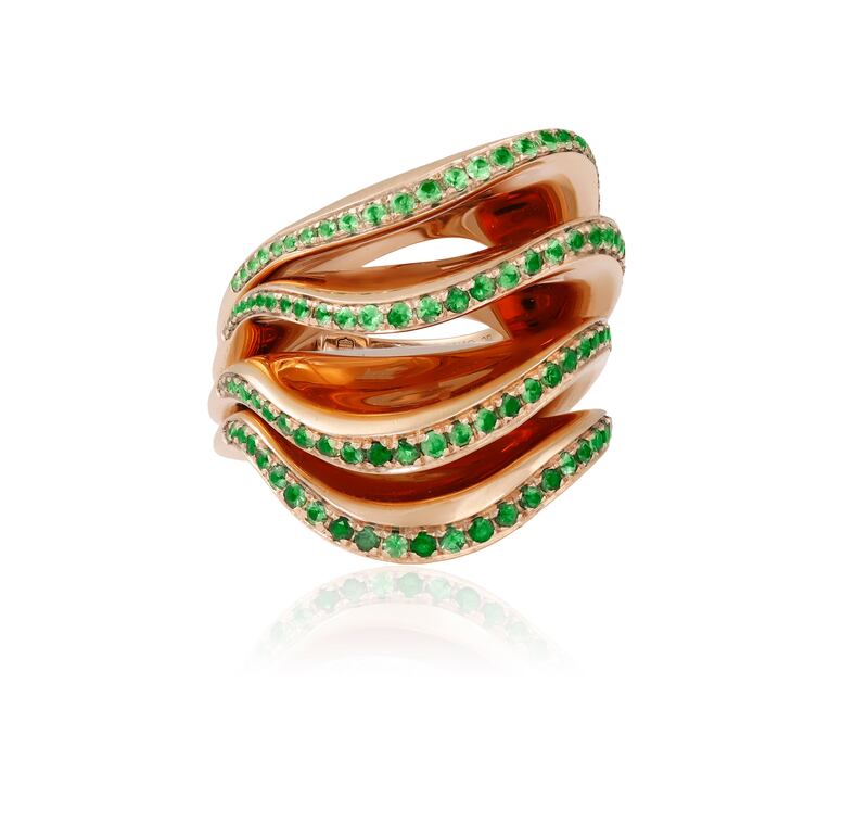 Tsavorite and demantoid Onde rose gold cocktail ring by de Grisogono €5,000-€6,000