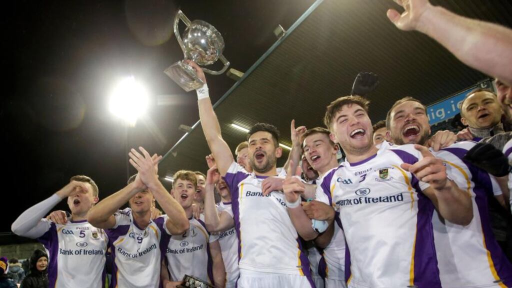 Kimacud Crokes players celebrate their  Dublin SFC Final win over St Jude’s at  Parnell Park. Photograph: Laszlo Geczo/Inpho