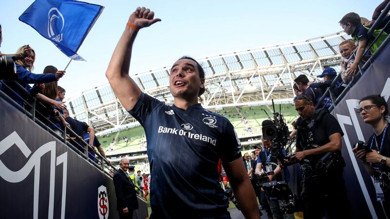 Leinster’s James Lowe celebrates following the semi/final victory over Toulouse at the Aviva Stadium. Photograph: Dan Sheridan/Inpho