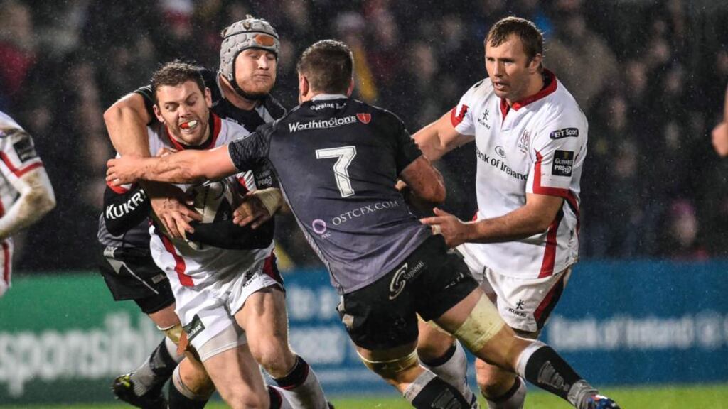 Darren Cave scored two tries against the Ospreys in Ulster’s 25-16 victory in the   Guinness Pro 12 game at the  Kingspan Stadium in Belfast. Photograph: Russell Pritchard/Inpho/Presseye
