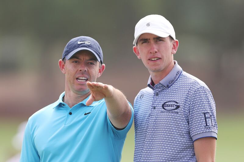 Rory McIlroy and Tom McKibbin, both hail from Holywood, Co Down. Photograph: Oisin Keniry/Getty