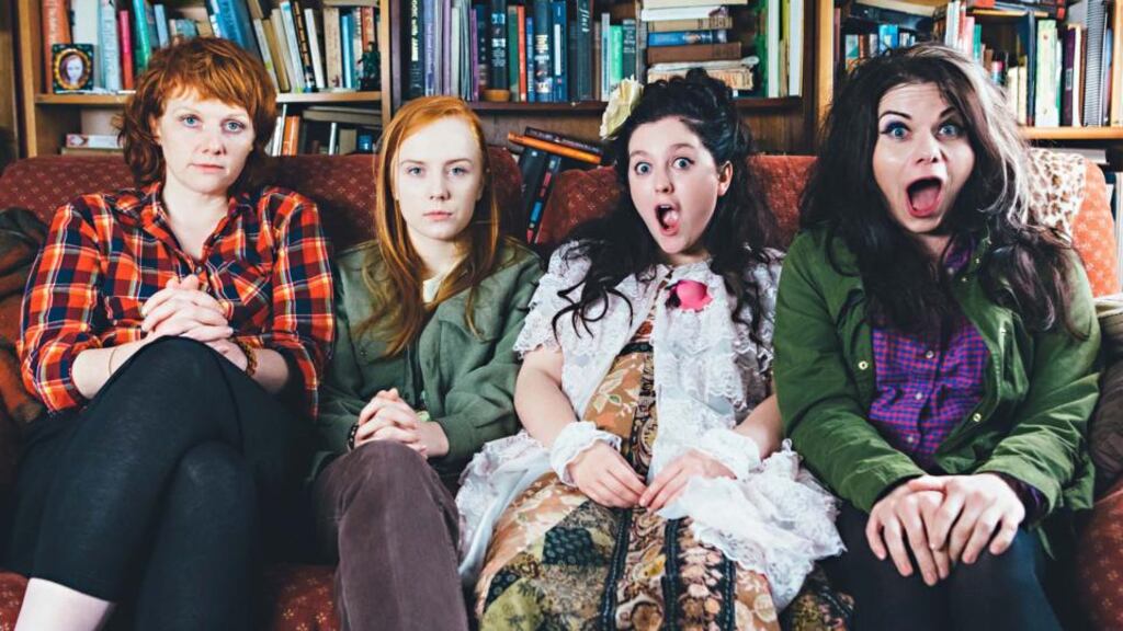 Raised By Wolves: Caroline Moran, Alexa Davies as Aretha, Helen Monks as Germaine and Caitlin Moran