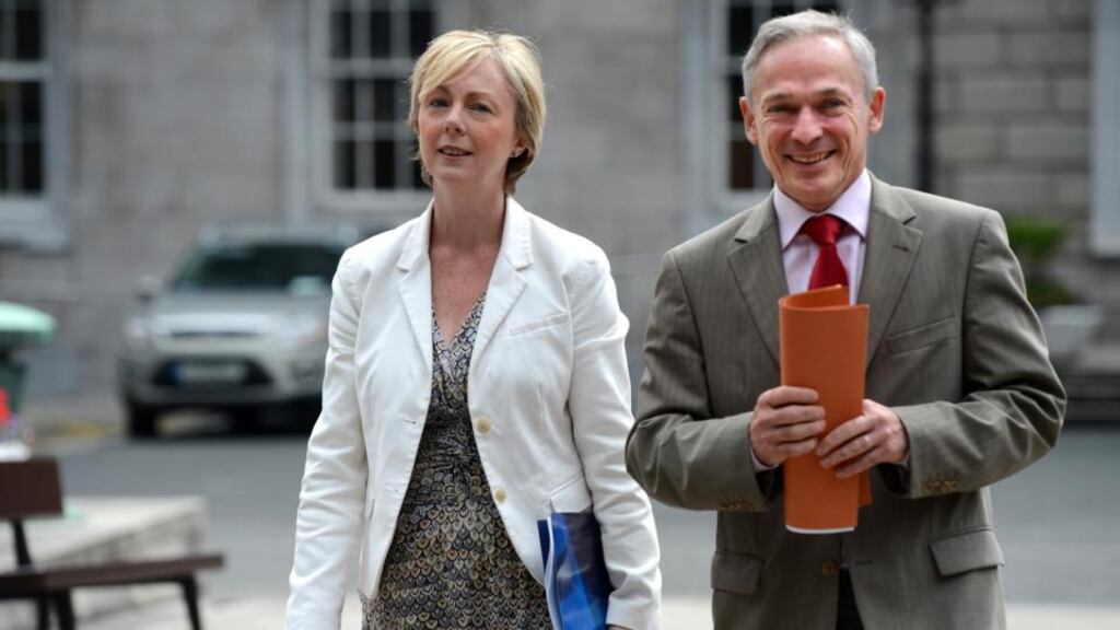 Richard Bruton Minister for Jobs, Enterprise and Innovation and director of elections for the Seadad referendum with Regina Doherty who has been appointed as Fine Gael deputy director of elections at Leinster House. Photograph: Cyril Byrne / THE IRISH TIMES