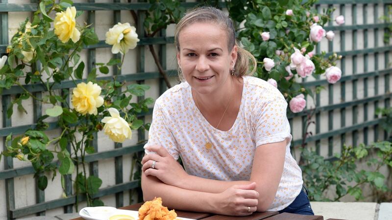 Aoife Barker with her Dublin Bay prawn scampi. Photograph: Dara Mac Dónaill/ The Irish Times