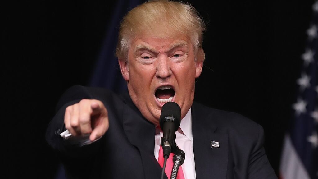 Republican US presidential candidate Donald Trump jeers the media in front a crowd of supporters in July in Scranton, Pennsylvania. Photograph: John Moore/Getty Images