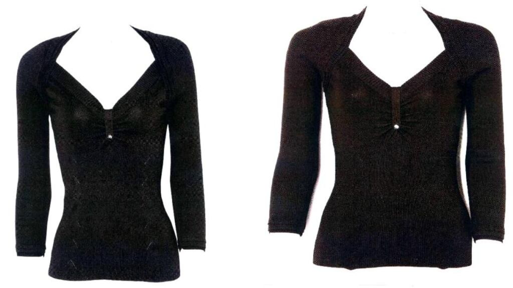 A sweater designed by Karen Millen in 2005 (left) and another design which appeared on the shelves of Dunnes Stores outlets in 2006. Photograph: Handout/PA Wire