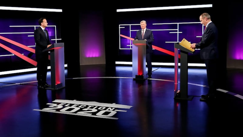 Leo Varadkar, Pat Kenny and Micheál Martin at the Virgin Media leaders’ debate. Photograph: Maxwells